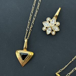 VTG Swarovski SAL Necklace 37” w 2 Detachable Pendants Black Triangle & Flower